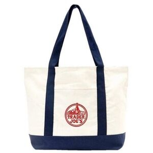 NEW!! Trader Joe’s Large Navy & Cream Canvas Tote Bag- (NWT)